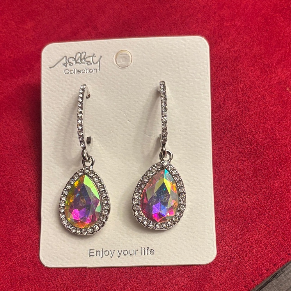 Esley Collection Silver and Rainbow Teardrop Earrings